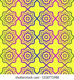 Vector Illustration. Pattern With Geometric Ornament, Decorative Border. Design For Print Fabric. Paper For Scrapbook. Yellow rainbow color.