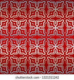 Vector Illustration. Pattern With Geometric Ornament, Decorative Border. Design For Print Fabric. Red silver color.