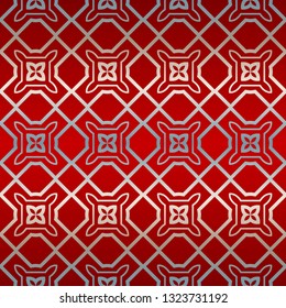 Vector Illustration. Pattern With Geometric Ornament, Decorative Border. Design For Print Fabric. Red silver color.