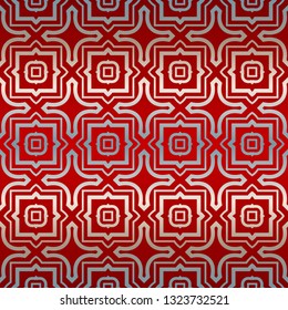 Vector Illustration. Pattern With Geometric Ornament, Decorative Border. Design For Print Fabric. Red silver color.