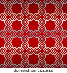 Vector Illustration. Pattern With Geometric Ornament, Decorative Border. Design For Print Fabric. Red silver color.