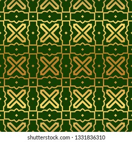 Vector Illustration. Pattern With Geometric Ornament, Decorative Border. Design For Print Fabric. Paper For Scrapbook, advert, poster, flyer background. Green, gold color.