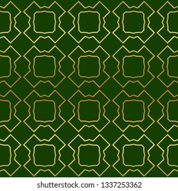 Vector Illustration. Pattern With Geometric Ornament, Decorative Border. Design For Print Fabric. Paper For Scrapbook, advert, poster, flyer background. Green, gold color.