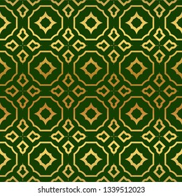 Vector Illustration. Pattern With Geometric Ornament, Decorative Border. Design For Print Fabric. Paper For Scrapbook, advert, poster, flyer background. Green, gold color.