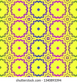 Vector Illustration. Pattern With Geometric Ornament, Decorative Border. Design For Print Fabric. Paper For Scrapbook. Yellow rainbow color.