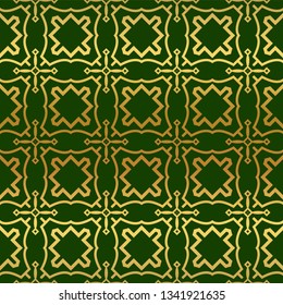 Vector Illustration. Pattern With Geometric Ornament, Decorative Border. Design For Print Fabric. Paper For Scrapbook, advert, poster, flyer background. Green, gold color.