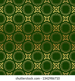 Vector Illustration. Pattern With Geometric Ornament, Decorative Border. Design For Print Fabric. Paper For Scrapbook, advert, poster, flyer background. Green, gold color.