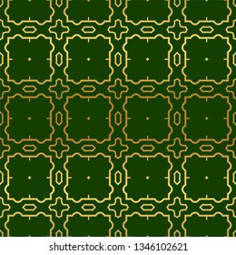 Vector Illustration. Pattern With Geometric Ornament, Decorative Border. Design For Print Fabric. Paper For Scrapbook, advert, poster, flyer background. Green, gold color.