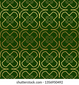 Vector Illustration. Pattern With Geometric Ornament, Decorative Border. Design For Print Fabric. Paper For Scrapbook, advert, poster, flyer background. Green, gold color.