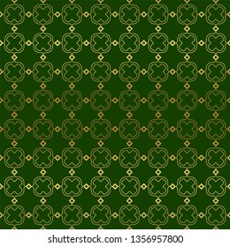 Vector Illustration. Pattern With Geometric Ornament, Decorative Border. Design For Print Fabric. Paper For Scrapbook, advert, poster, flyer background. Green, gold color.