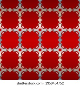 Vector Illustration. Pattern With Geometric Ornament, Decorative Border. Design For Print Fabric. Red silver color.