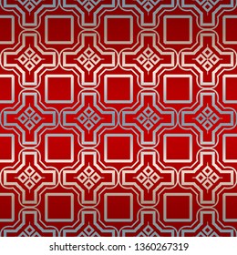 Vector Illustration. Pattern With Geometric Ornament, Decorative Border. Design For Print Fabric. Red silver color.