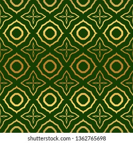 Vector Illustration. Pattern With Geometric Ornament, Decorative Border. Design For Print Fabric. Paper For Scrapbook, advert, poster, flyer background. Green, gold color.