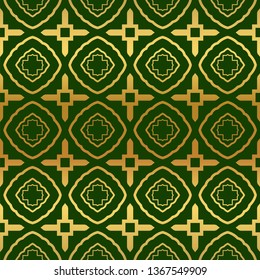 Vector Illustration. Pattern With Geometric Ornament, Decorative Border. Design For Print Fabric. Paper For Scrapbook, advert, poster, flyer background. Green, gold color.