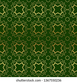 Vector Illustration. Pattern With Geometric Ornament, Decorative Border. Design For Print Fabric. Paper For Scrapbook, advert, poster, flyer background. Green, gold color.
