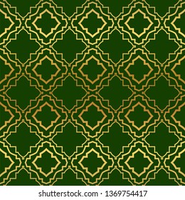 Vector Illustration. Pattern With Geometric Ornament, Decorative Border. Design For Print Fabric. Paper For Scrapbook, advert, poster, flyer background. Green, gold color.