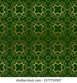 Vector Illustration. Pattern With Geometric Ornament, Decorative Border. Design For Print Fabric. Paper For Scrapbook, advert, poster, flyer background. Green, gold color.