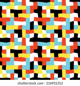 vector illustration pattern of geometric shapes; red, blue, yellow, black and white