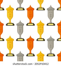 Vector illustration of the pattern of gold cups isolated on a white background. Olympic champion.
