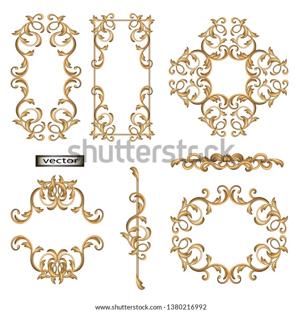 Vector\
illustration. Pattern gold frame set openwork, gold ornament, in\
the form of a background decorative segment, ornamental option for\
frieze, border or frame, divided into\
parts.