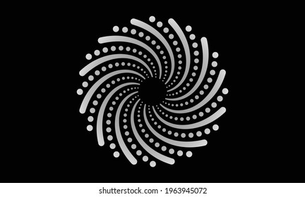 Vector illustration of pattern of gray dots and shape on black abstract background. Idea for design element. EPS10.