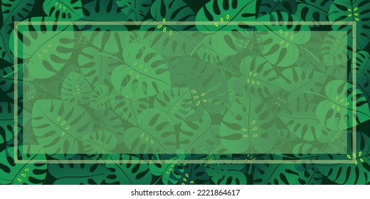 Vektorgrafik. Muster grüner Blätter von Monstern mit einem weichen Farbverlauf auf dunkelgrünem Hintergrund. Hintergrund für die Website, für Verpackung, Produktdesign.
