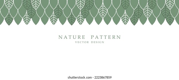 Ilustración vectorial. Patrón de hojas verdes sobre un fondo blanco. Antecedentes de sitio web, banner, embalaje, diseño de producto.