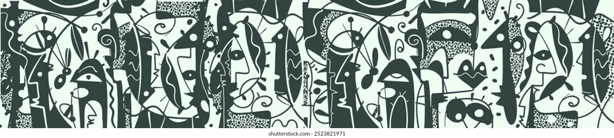 Vector illustration pattern, Hand drawing abstract face, geometric shape, drawing line with texture, inspired by Joan Miro. Modern art graphic design pattern for fashion, textile, poster background