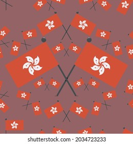 Vector Illustration of Pattern Hong Kong Flags and Dark Red Color Background.