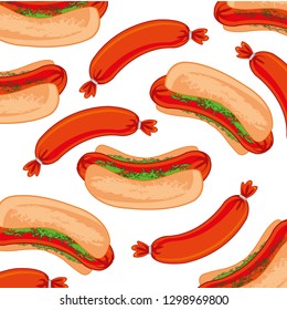 Vector illustration of the pattern from hot dog on white background