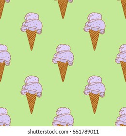 Vector illustration, pattern, ice cream, desert, tasty food, green