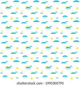 Vector illustration of a pattern with the image of weather, sun, clouds, rain and snow