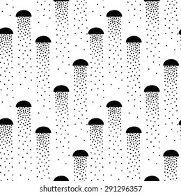 vector illustration pattern of imperfect clouds and rain shapes in black and white