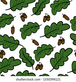 vector illustration, pattern of leaves with acorns