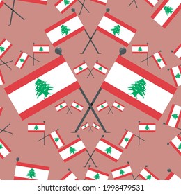 Vector Illustration of Pattern Lebanon Flags and Pink Colors Background.	