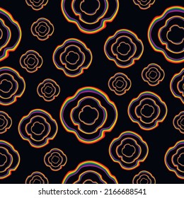 Vector illustration Pattern LGBT flowers from the rainbow on a black background, seamless pattern
