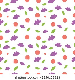 Vector illustration of pattern of little flowers and small leaves.