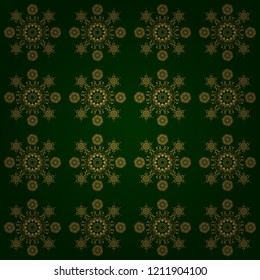 Vector illustration. Pattern with Luxury Ornament On a green Background. Elegant Christmas Poster Template with Golden Elements.