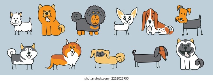 Vector Illustration pattern of many different dog, different breed