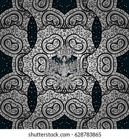Vector illustration. Pattern medieval floral royal pattern. Gray on blue background. Good for greeting card for birthday, invitation or banner. Decorative symmetry arabesque.