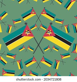 Vector Illustration of Pattern Mozambique Flags and Dark Green Color Background.