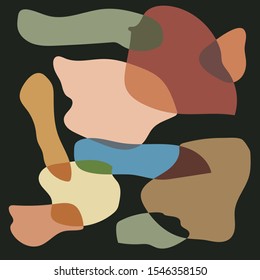  Vector illustration. A pattern of multicolored spots in Renaissance colors on a black background.