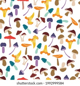 Vector illustration of a pattern mushrooms on a white background food plants wallpaper