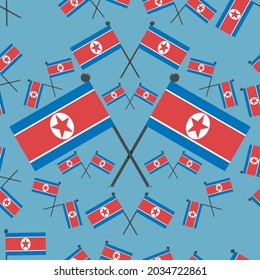 Vector Illustration of Pattern North Korea Flags and Blue Color Background.