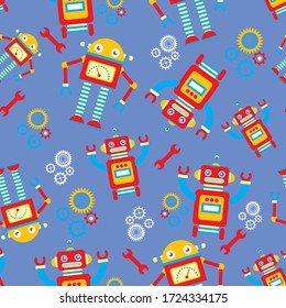 Vector illustration pattern of old robots in a children's style.
