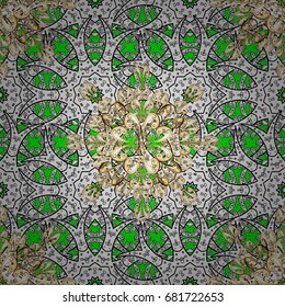 Vector illustration. Pattern on green background with golden elements. Classic vector golden pattern. Classic vintage background. Traditional orient ornament.