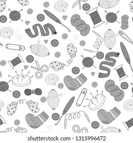 Vector illustration of a pattern on the theme of sewing and knitting