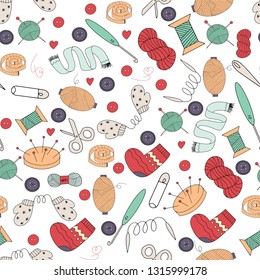Vector illustration of a pattern on the theme of sewing and knitting