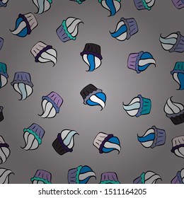 Vector illustration. Pattern on white, black and gray. Seamless of Variety Muffins, Poppy seed, Chocolate Chip, Pumpkin Cream, Chocolate and Delicious Breakfast or Dessert Muffins.