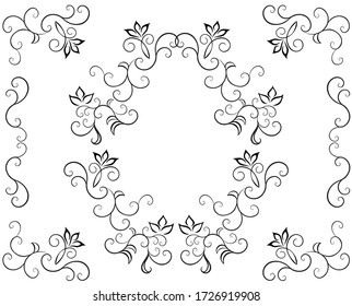 Vector illustration pattern pattern ornate drawing in classic style in the form of a frame symmetrical ornament graphic drawing set